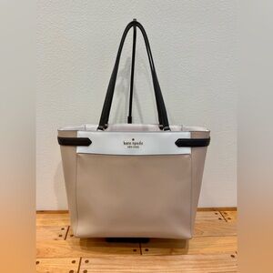 Kate Spade Staci Colorblock Laptop Large Tote Saffiano Leather Beige/Black/White